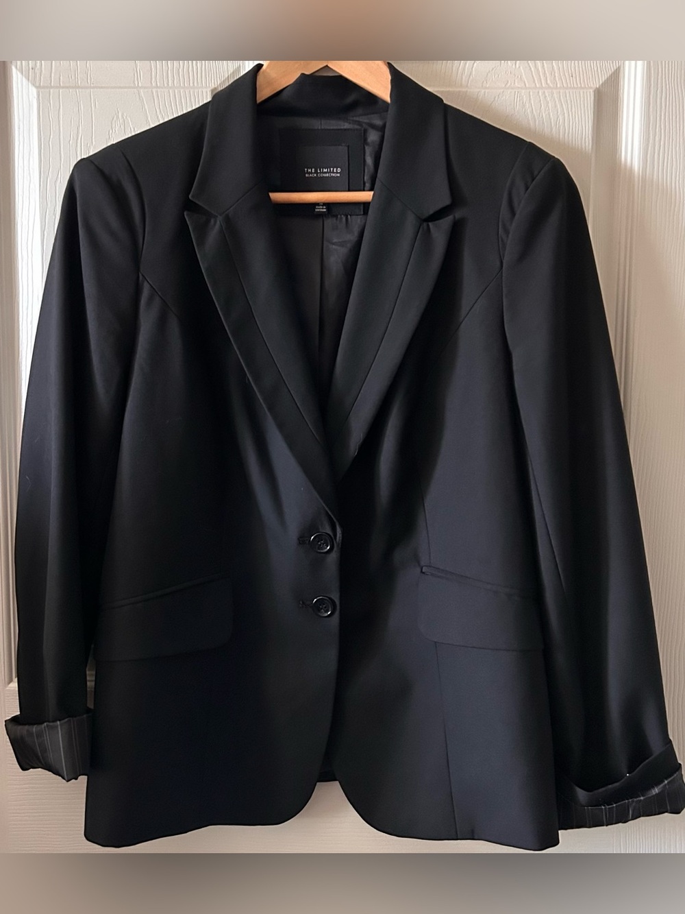 The Limited Black Collection Fitted Blazer Pinstripe Sleeve Cuff Y2K Old Money